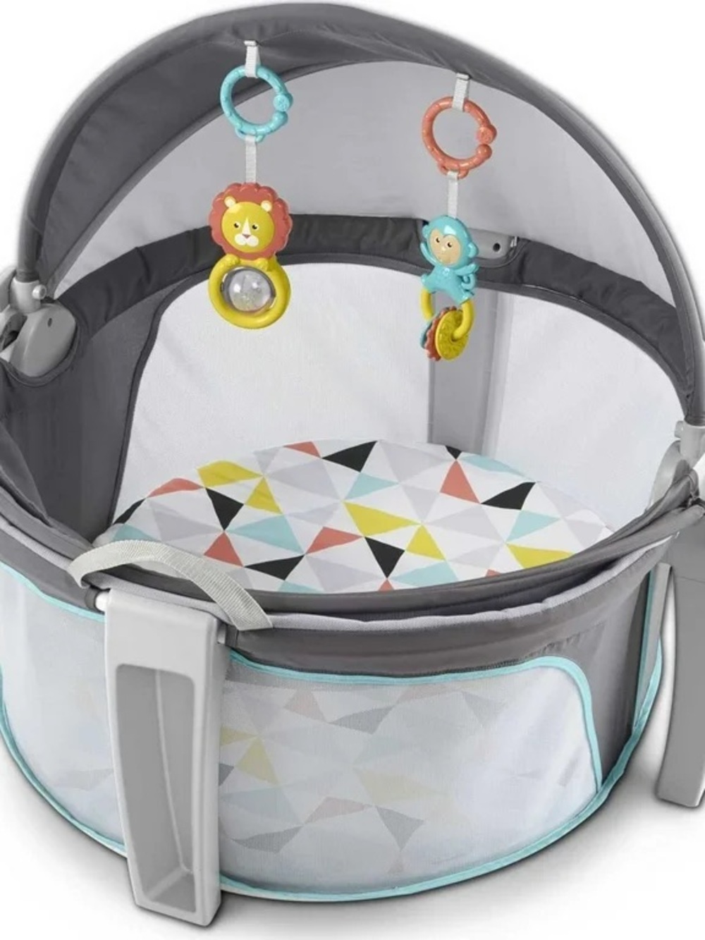 Fisher-Price Gray Playpen with Teal and Yellow Accents